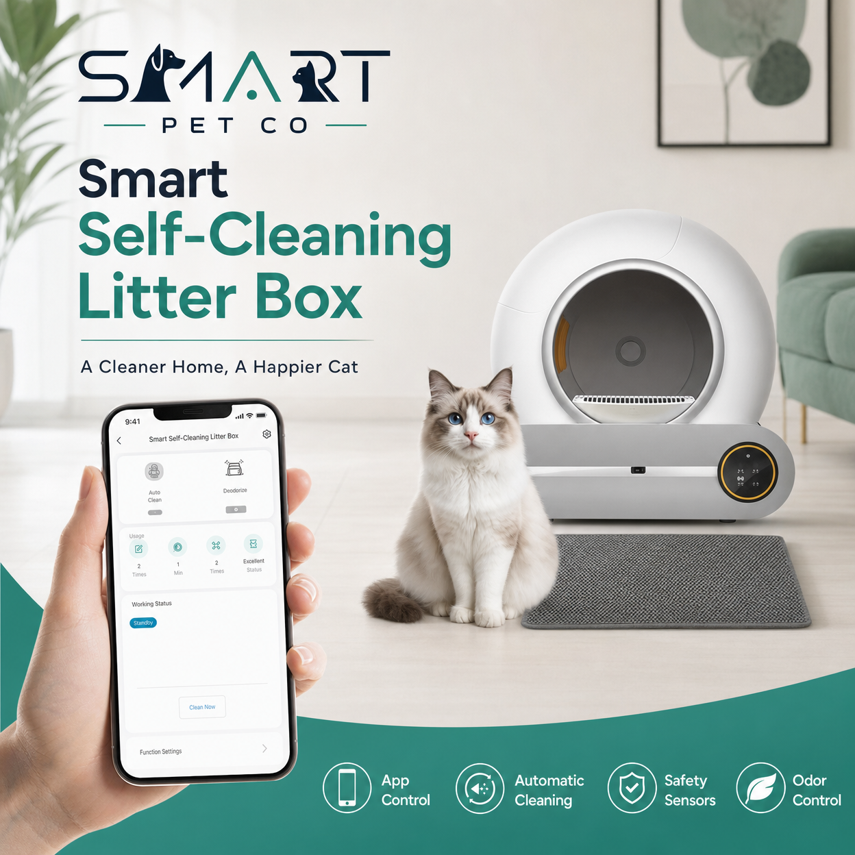 Furever Love Automatic Self-Cleaning Cat Litter Box with APP Control, Odor-Free Waste Disposal, Extra-Large 65L+9L Capacity, Robot Litter Box with Trash Bags and Flappy Bird Toy