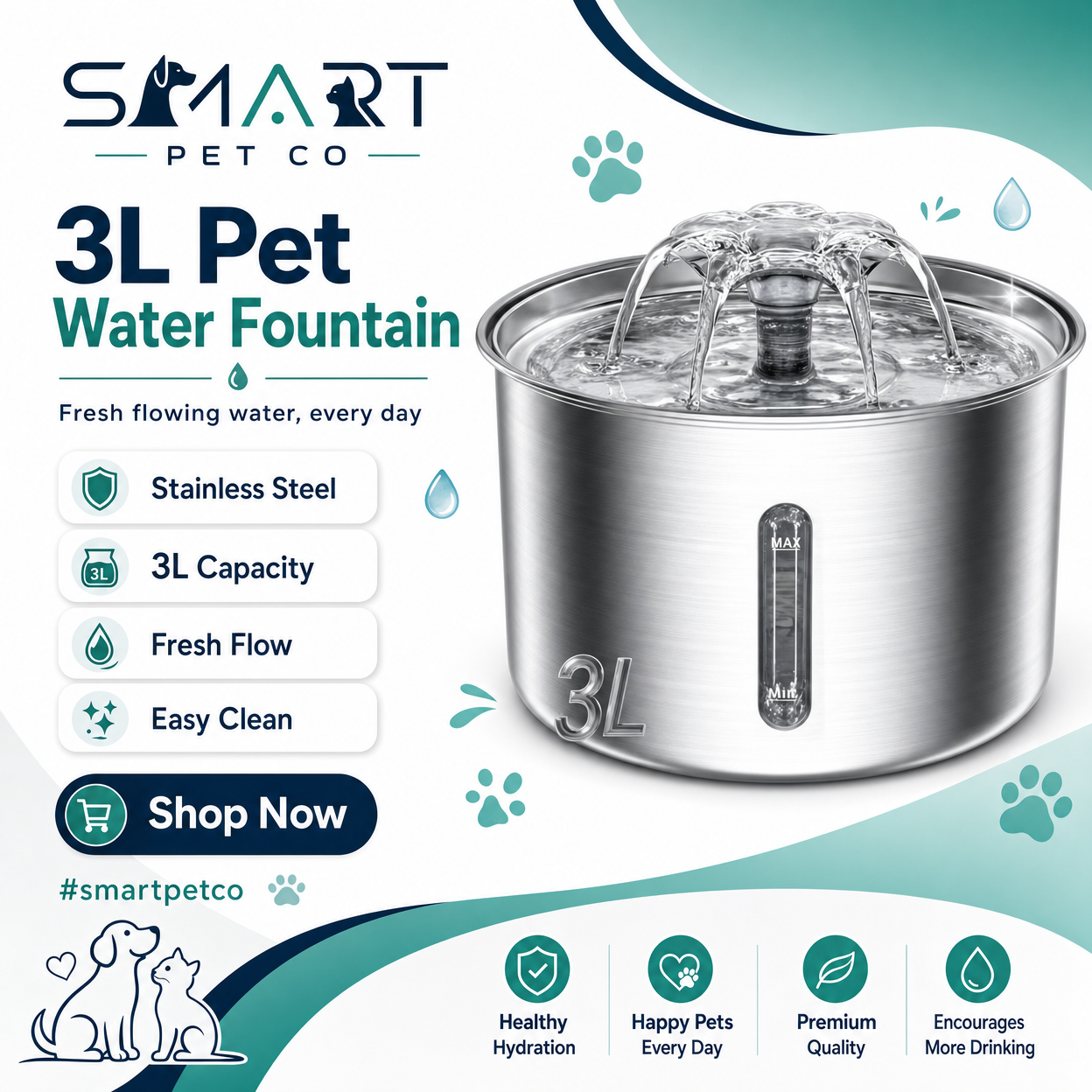 3L Stainless Steel Pet Drinking Fountain