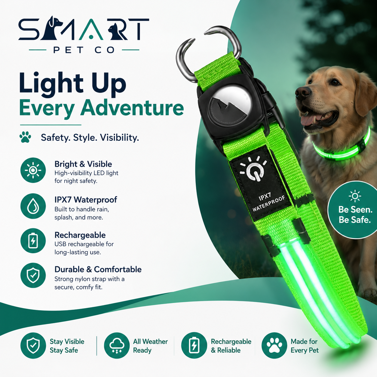 Waterproof LED Dog Collar - Green