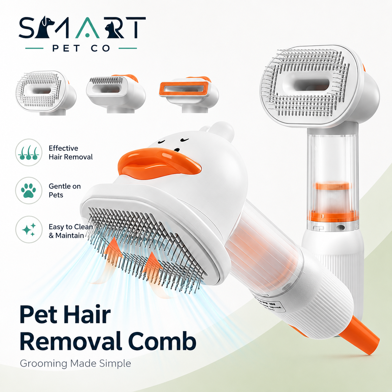 Rechargeable Pet Grooming Vacuum Brush and Hair Deshedding Curved Pin Comb & Removable Collection Chamber, 4-in-1 Self-Cleaning  Brush, Detangling Rake,  for Cats and Dogs