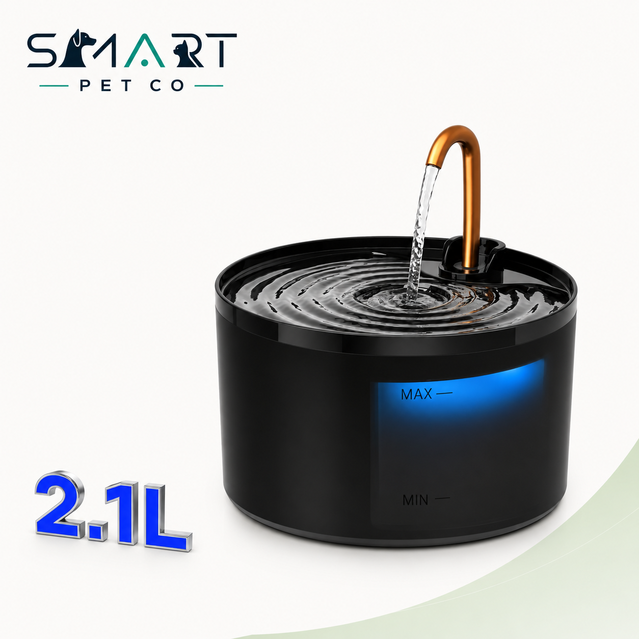 Pet water fountain with Smart Pet Co branding on a white background