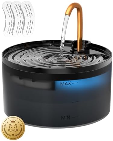 Cat Water Fountain, 2.1L Cat Fountains for Drinking with Copper Faucet, DOOOB-Designed Pump & Filter, Plastic Automatic Pet Water Fountain Bowl & Dispenser with 3 Pack Replaceable Filters