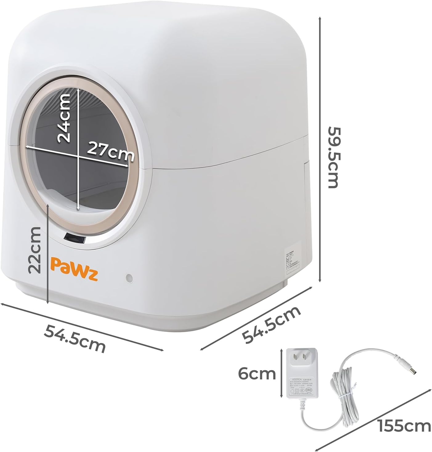PaWz Smart Cat Litter Box Automatic Self-Cleaning with App Remote Control, Extra Large 60L Cat Litter Tray with Aromatherapy Gel,1 Roll Waste Bag, Robotic Kitty Toilet Boxes White, Large Space