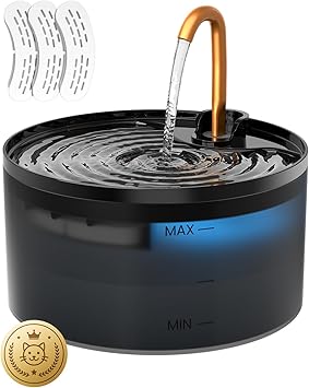 Cat Water Fountain, 2.1L Cat Fountains for Drinking with Copper Faucet, DOOOB-Designed Pump & Filter, Plastic Automatic Pet Water Fountain Bowl & Dispenser with 3 Pack Replaceable Filters