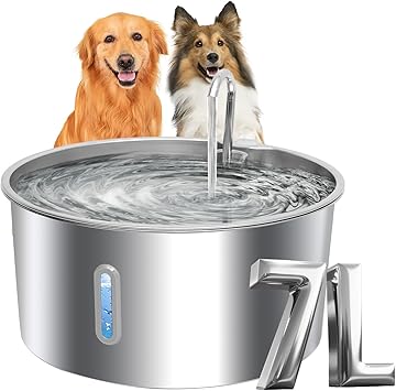 Dog Water Fountain for Large Dogs: 7L/236oz/1.8G Dog Fountain Stainless Steel - Big Cat Drinking Fountain Indoor - Super Quiet Water Fountain for Dogs Inside - for Large Dog Cats & Multi-Pet Home