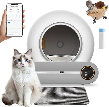 Furever Love Automatic Self-Cleaning Cat Litter Box with APP Control, Odor-Free Waste Disposal, Extra-Large 65L+9L Capacity, Robot Litter Box with Trash Bags and Flappy Bird Toy