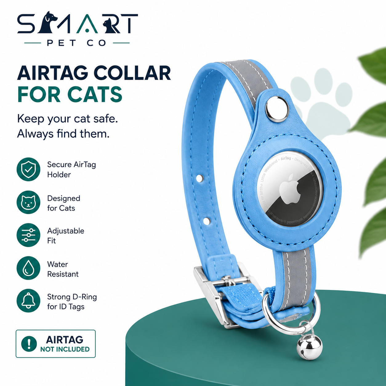 Reflective Leather Cat Collar for Airtag