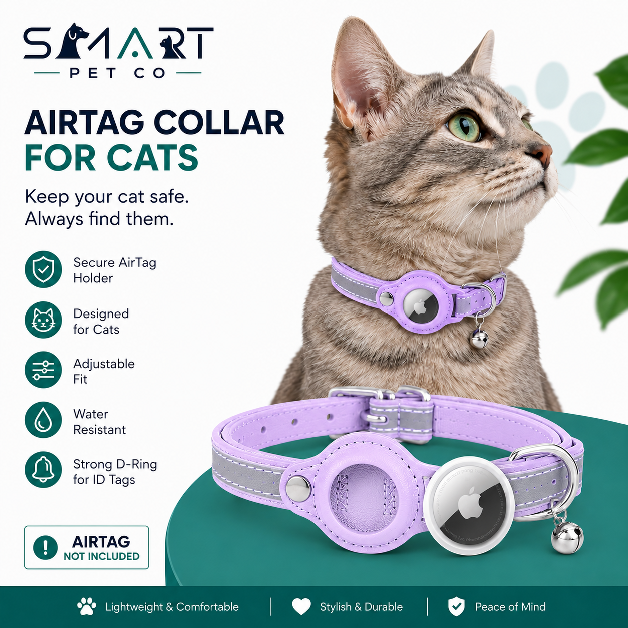 Reflective Leather Cat Collar