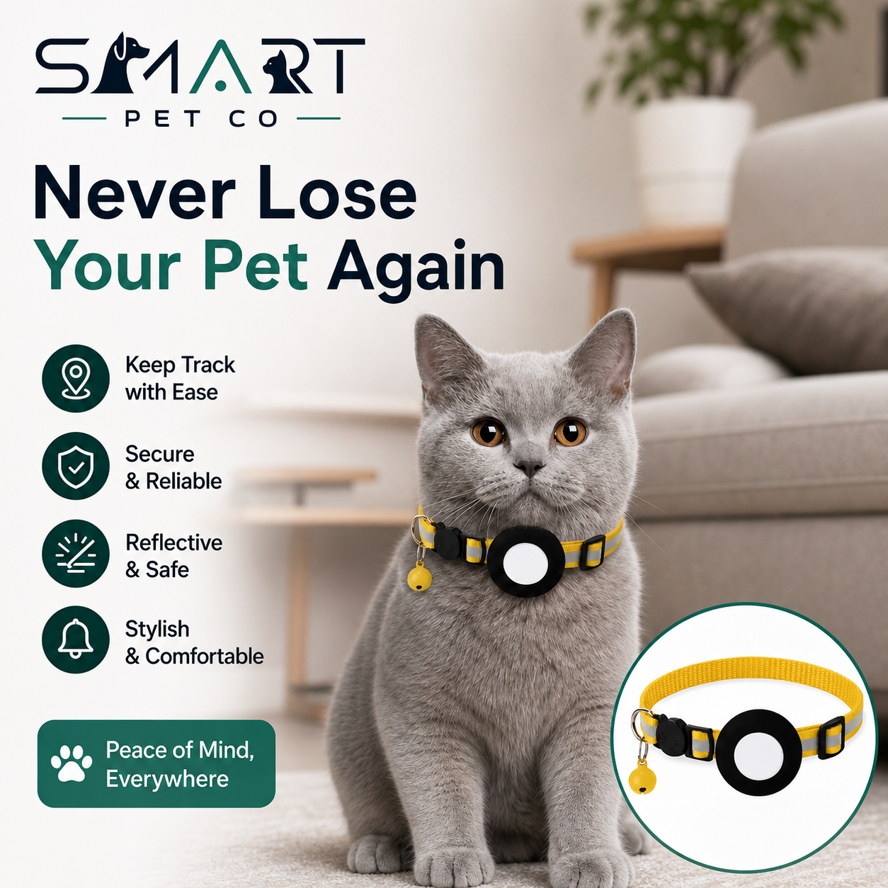 Reflective Waterproof Cat Collar - Yellow