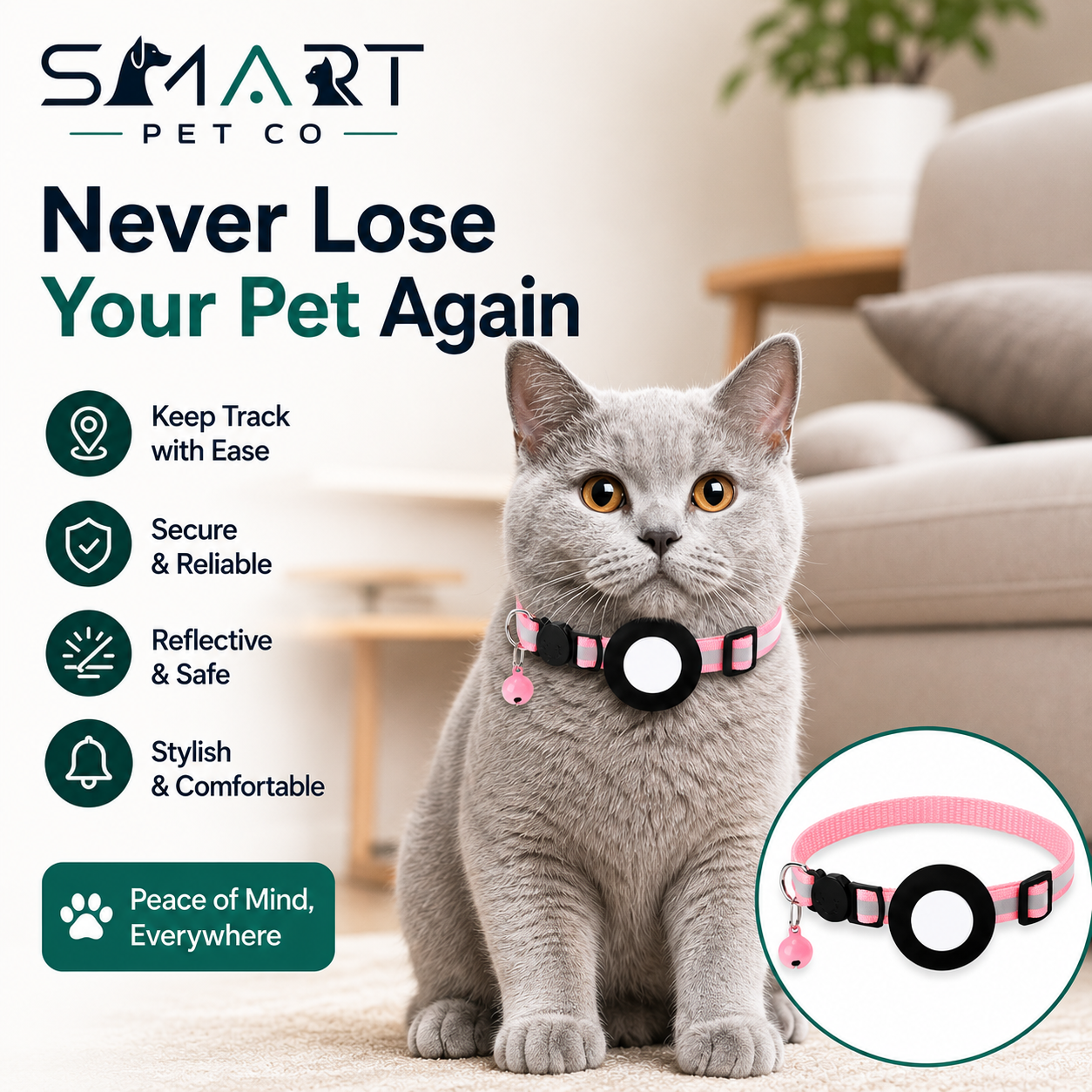 Reflective Waterproof Cat Collar - Pink