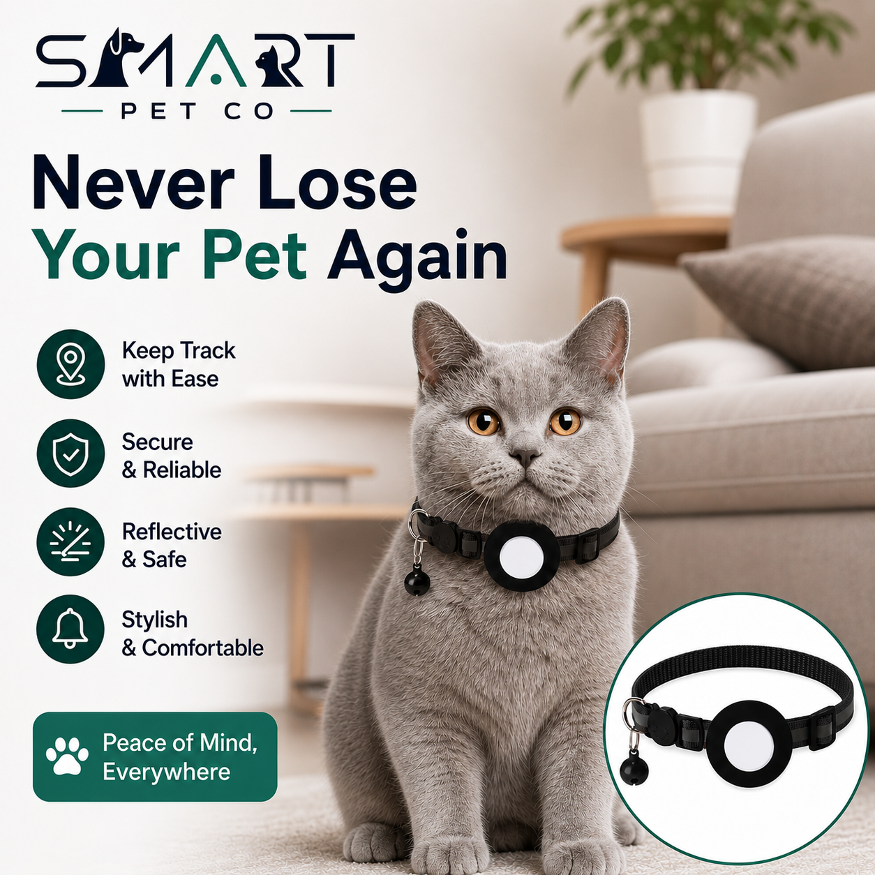 Reflective Waterproof Cat Collar - Black