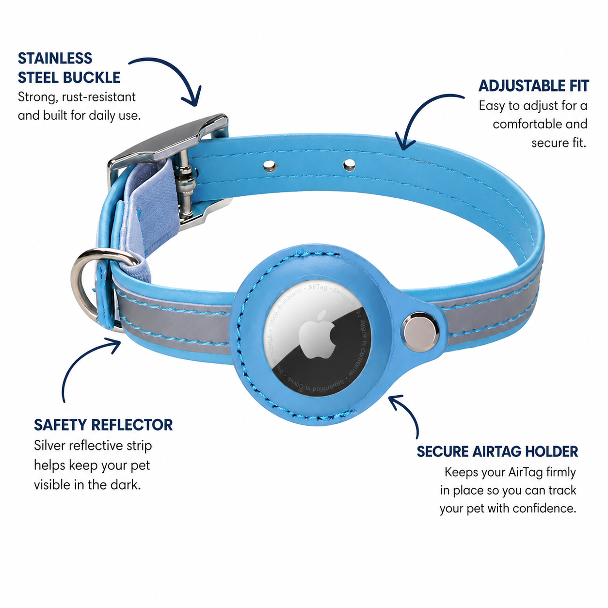 Reflective Leather Cat Collar for Airtag
