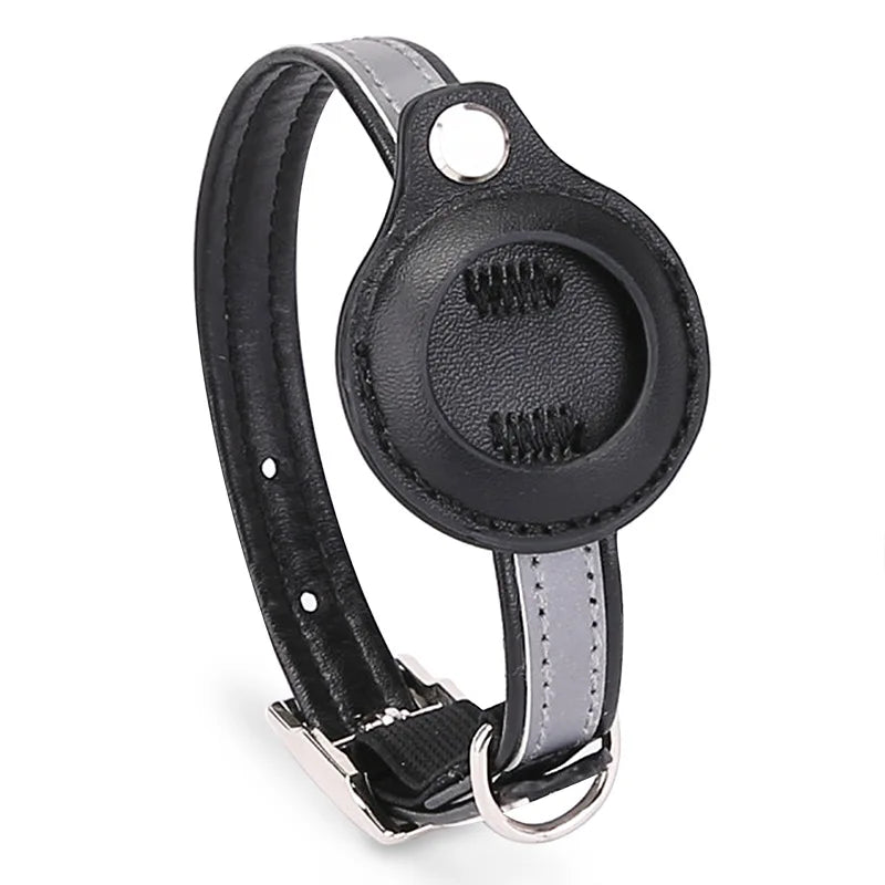 Reflective Leather Cat Collar - Black