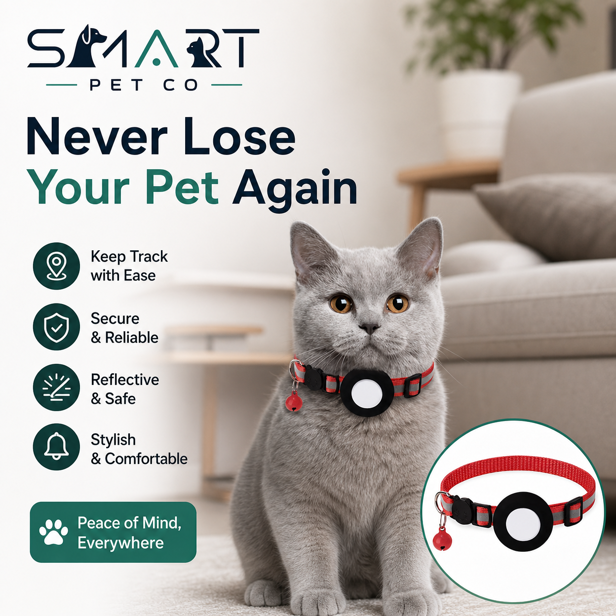Reflective Waterproof Cat Collar - Red