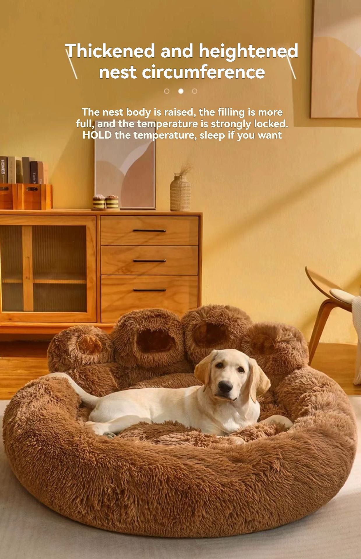 Gray Double-Strands Grey Furry Dog Bed with Paw Design, 90cm