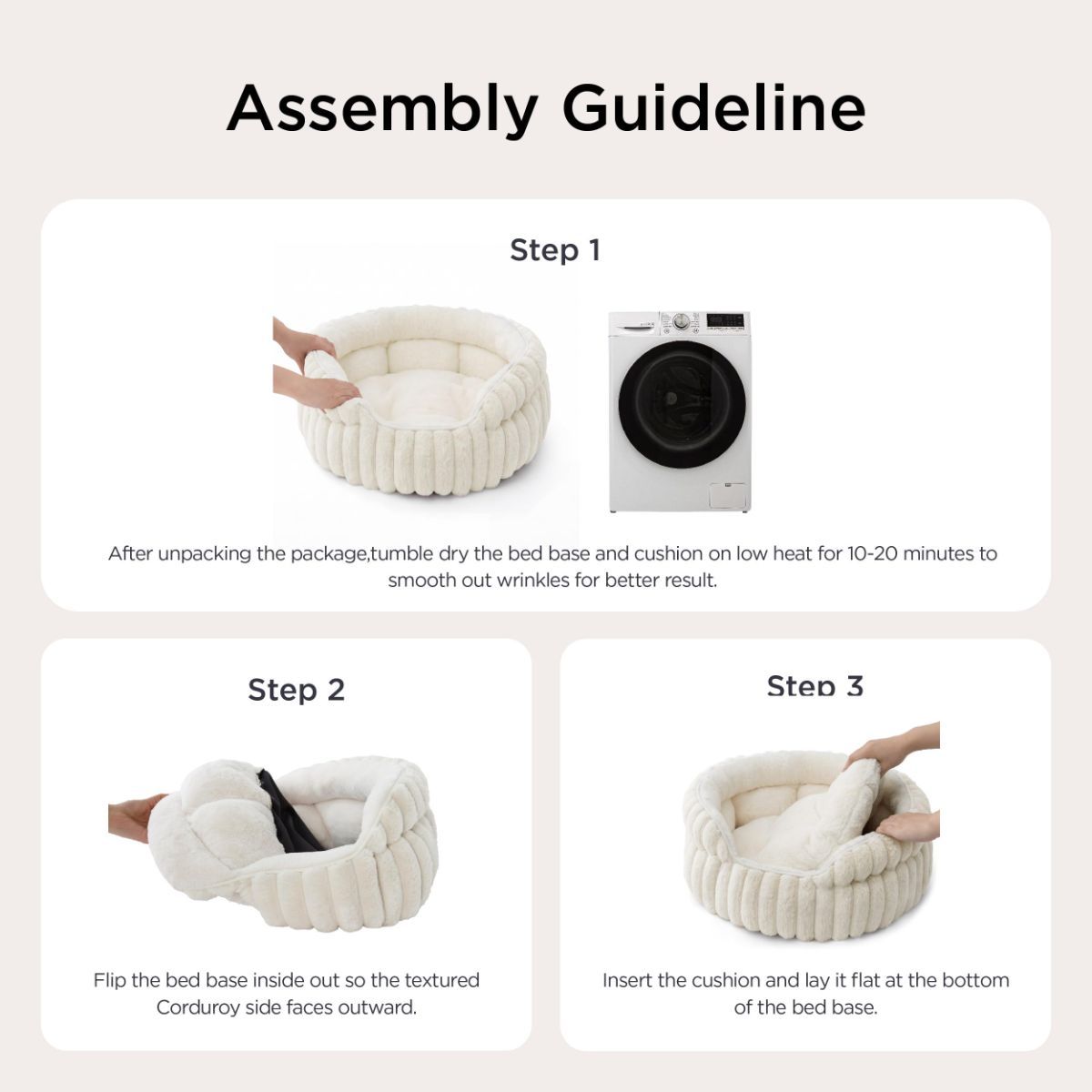 Cat Bed Plush Cat Bed Round Cat Bed Cat Furniture Cat Comfort Pet Supplies - Beige / 26in