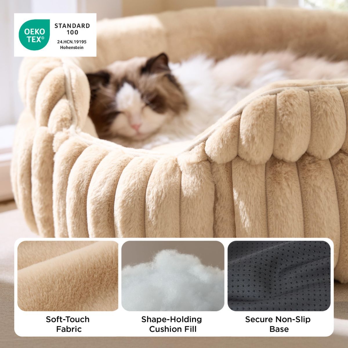 Cat Bed Plush Cat Bed Round Cat Bed Cat Furniture Cat Comfort Pet Supplies - Beige / 26in