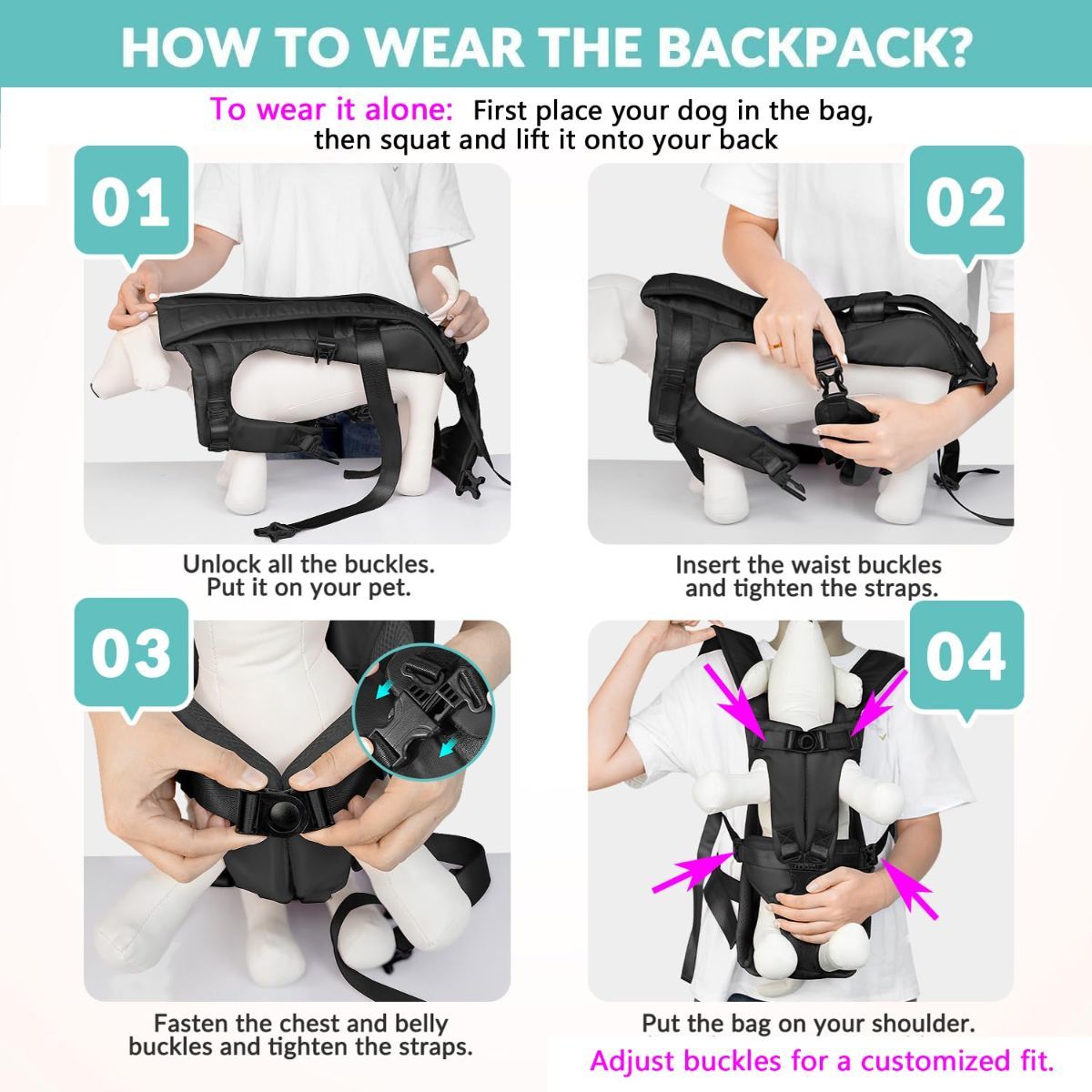 Dog Harness Storage Bags For Dogs Pet Accessories Dog Outdoor Gear High-Quality - Black - Size M