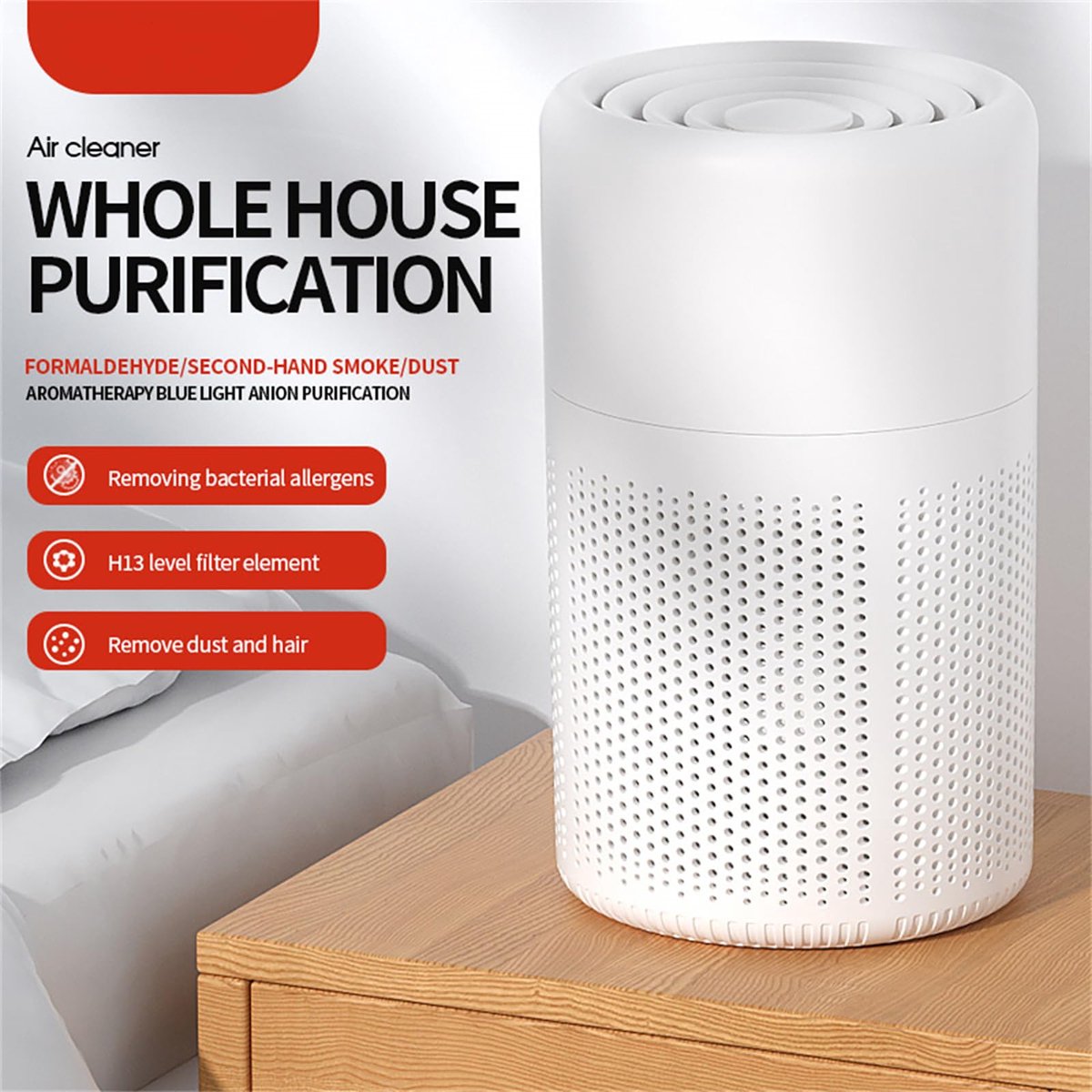 Air purifier - Home air purifier - With filter - Ultra quiet 37 dB - Portable air purifier - Eliminates pet dander, dust, mold, pollen, odors and smoke