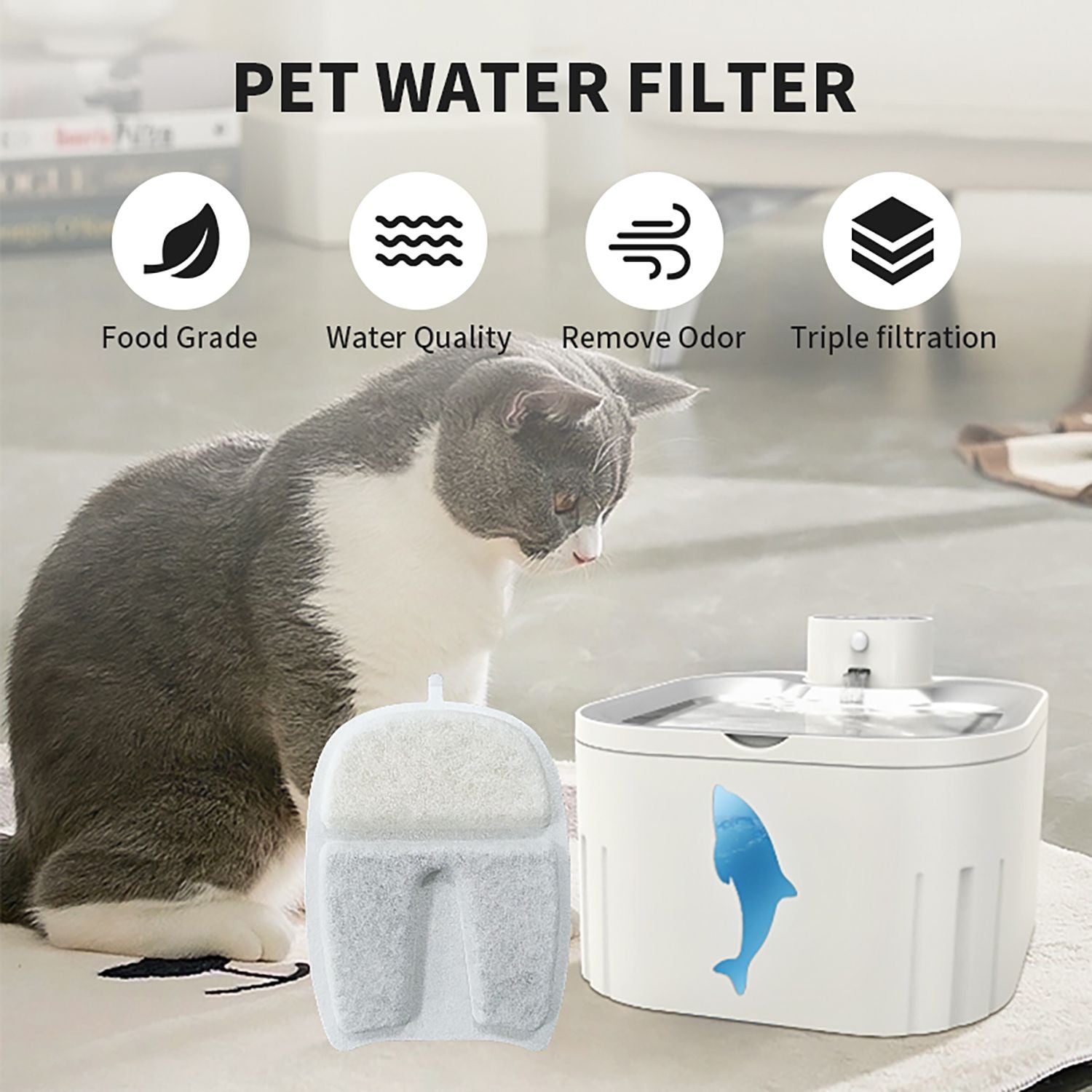 U7 Cat Water Fountain Replacement Filters – 5-Pack | Triple Filtration, BPA-Free