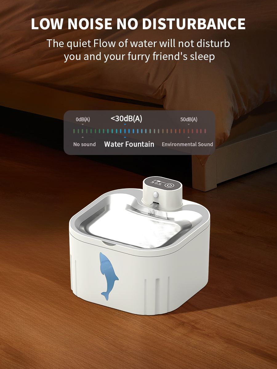 Water Fountain Waterer 3L/101oz, Wireless & USB Rechargeable Pet Water Fountain with Stainless Steel Lid, Smart Infrared Motion Sensor, Ultra Quiet, Easy Clean