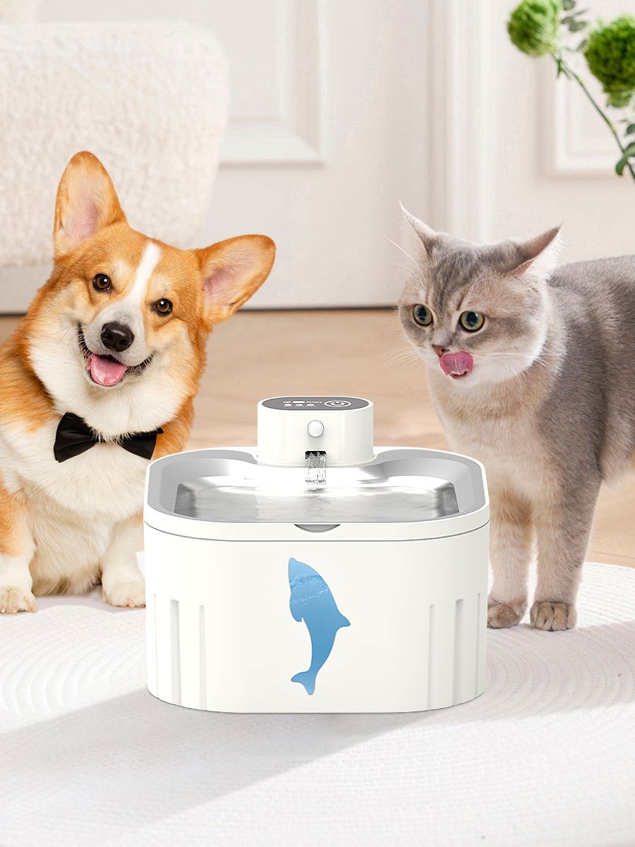 Water Fountain Waterer 3L/101oz, Wireless & USB Rechargeable Pet Water Fountain with Stainless Steel Lid, Smart Infrared Motion Sensor, Ultra Quiet, Easy Clean