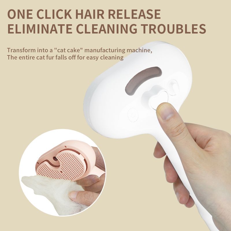Rechargeable Pet Massage Comb with Spray, Anti-Shedding, Detangling, and Cleaning Comb - Pink