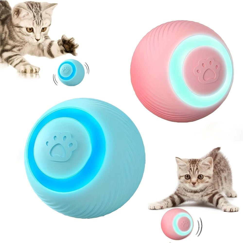 Interactive Rolling Cat Toy Ball with Automatic Movement, Bounce & Spin, USB Rechargeable for Indoor Play, Stimulates Hunting Instincts (Pink)