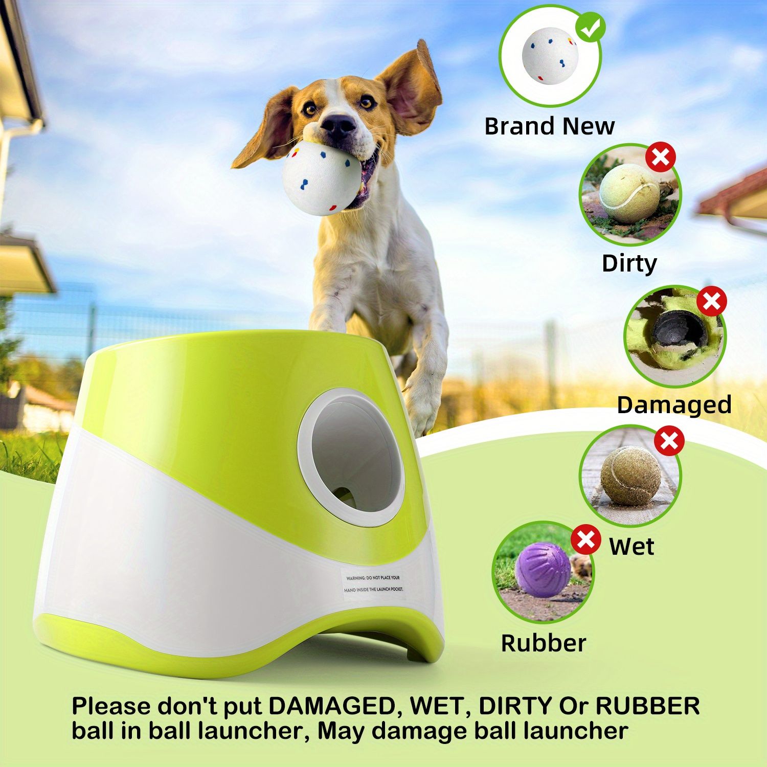 Automatic Dog Tennis Ball Launcher for Indoor & Outdoor Play, Adjustable 3-Speed Thrower with 3 Durable Chew Balls, Rechargeable Fetch Machine for Small, Medium, and Large Dogs (Green)
