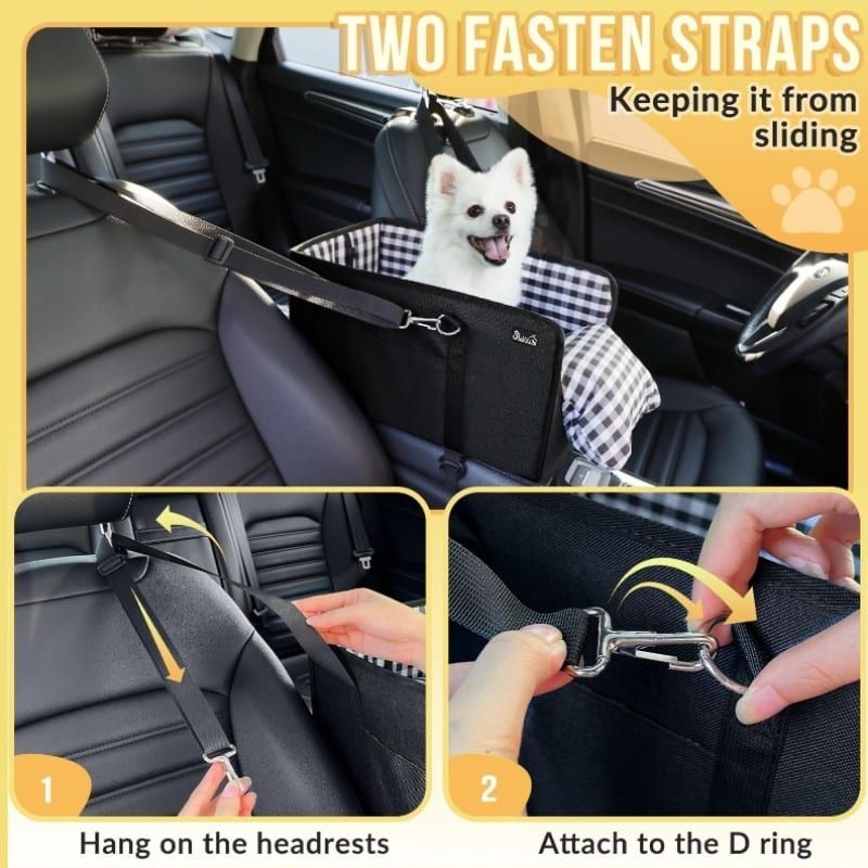 Portable Pet Car Seat for Small Dogs & Cats, Foldable Center Console Pet Bed with Safety Tether, Anti-Slip Bottom, and Removable Cushion for Safe and Comfortable Travel in SUVs, Sedans, and Vans (Grey)
