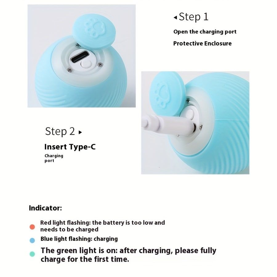 Interactive Rolling Cat Toy Ball with Automatic Movement, Bounce & Spin, USB Rechargeable for Indoor Play, Stimulates Hunting Instincts (Blue)