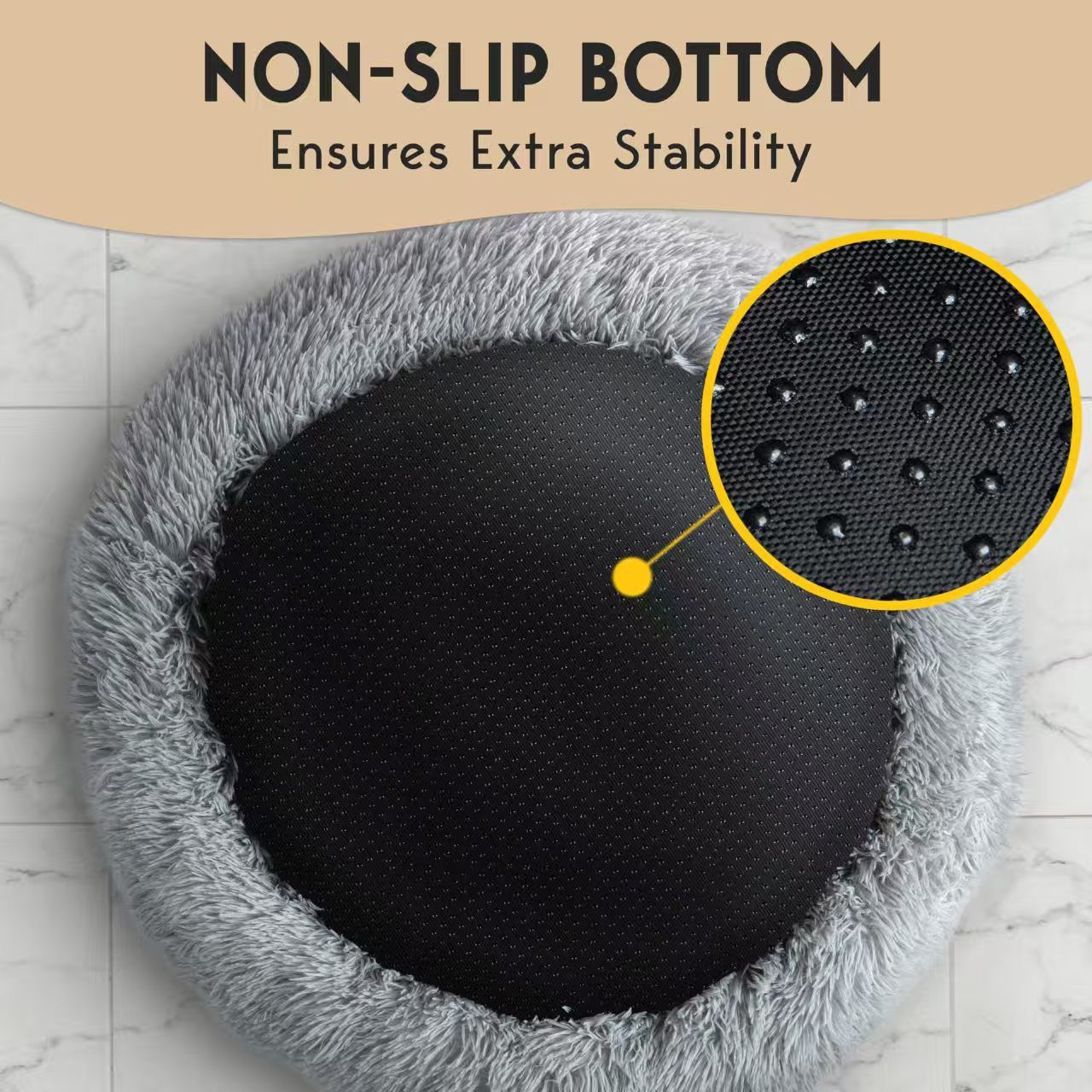 Cozy Plush Donut Pet Bed with Raised Rim, Washable Faux Fur Cat & Dog Couch, Winter Warm Supportive Nest for Small to Large Breeds (L, Navy)