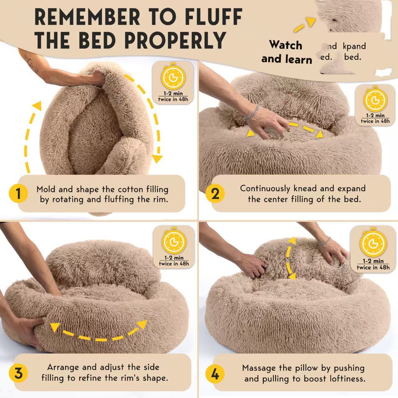 Cozy Plush Donut Pet Bed with Raised Rim, Washable Faux Fur Cat & Dog Couch, Winter Warm Supportive Nest for Small to Large Breeds (M, Navy)