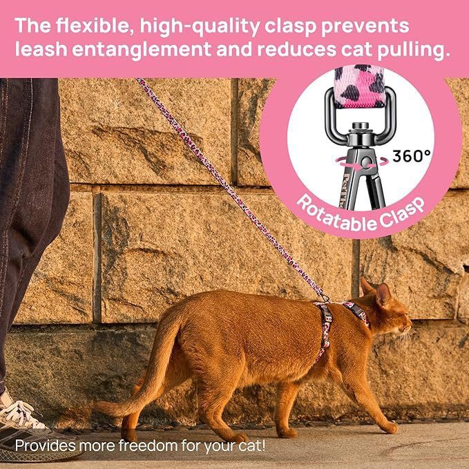 Adjustable Anti-Escape Cat Harness and Leash Set – Soft, Breathable, and Lightweight for Safe Outdoor Adventures with Your Feline Friend (Pink)