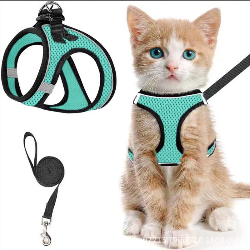 Escape-Proof Cat Harness and Leash Set with Reflective Soft Mesh Vest for Safe Outdoor Adventures with Your Feline Friend (M, Green)