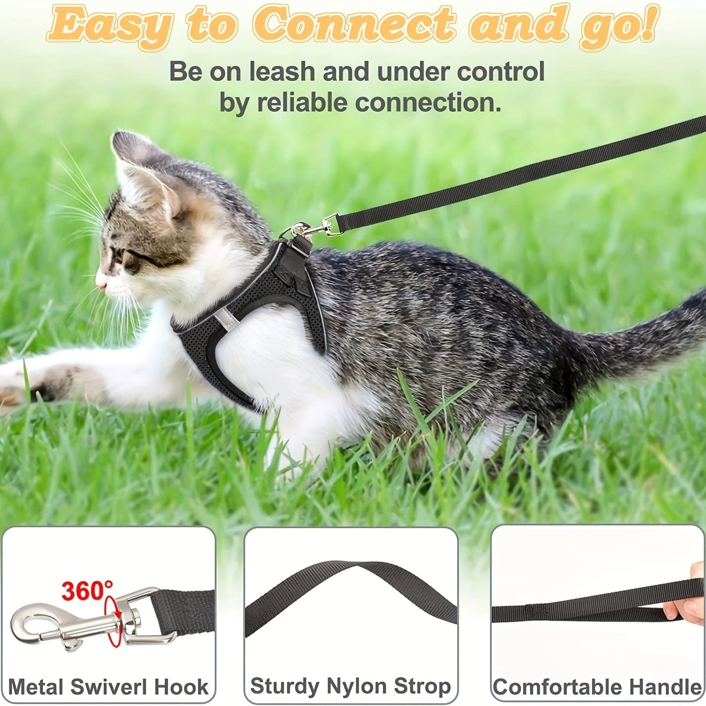 Escape-Proof Cat Harness and Leash Set with Reflective Soft Mesh Vest for Safe Outdoor Adventures with Your Feline Friend (M, Purple)