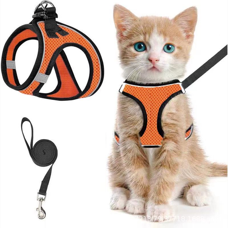 Escape-Proof Cat Harness and Leash Set with Reflective Soft Mesh Vest for Safe Outdoor Adventures with Your Feline Friend (M, Red)
