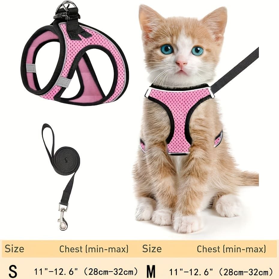 Escape-Proof Cat Harness and Leash Set with Reflective Soft Mesh Vest for Safe Outdoor Adventures with Your Feline Friend (M, Red)