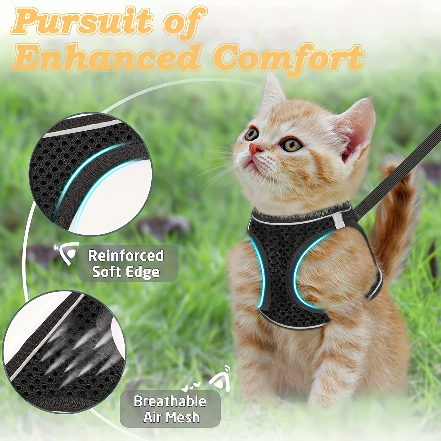 Escape-Proof Cat Harness and Leash Set with Reflective Soft Mesh Vest for Safe Outdoor Adventures with Your Feline Friend (M, Red)