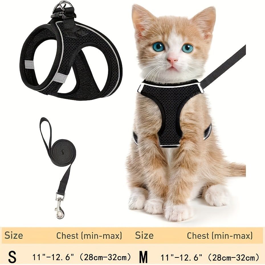 Escape-Proof Cat Harness and Leash Set with Reflective Soft Mesh Vest for Safe Outdoor Adventures with Your Feline Friend (S, Orange)