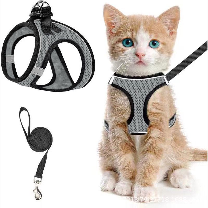 Escape-Proof Cat Harness and Leash Set with Reflective Soft Mesh Vest for Safe Outdoor Adventures with Your Feline Friend (S, Purple)