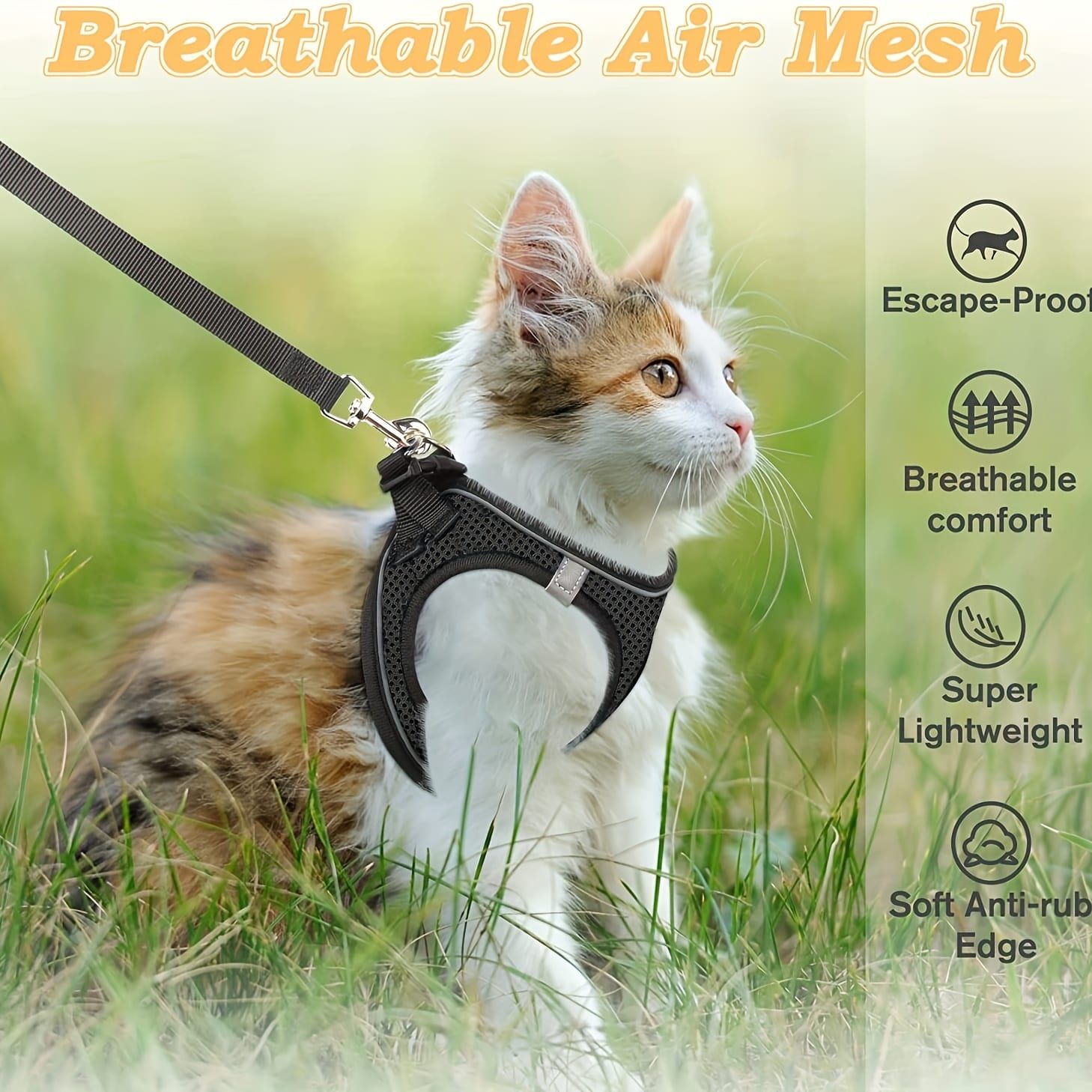 Escape-Proof Cat Harness and Leash Set with Reflective Soft Mesh Vest for Safe Outdoor Adventures with Your Feline Friend (S, Purple)