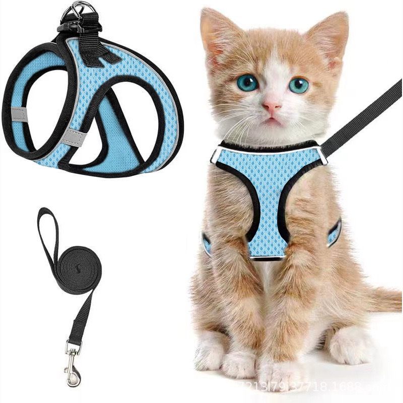 Escape-Proof Cat Harness and Leash Set with Reflective Soft Mesh Vest for Safe Outdoor Adventures with Your Feline Friend (S, Red)