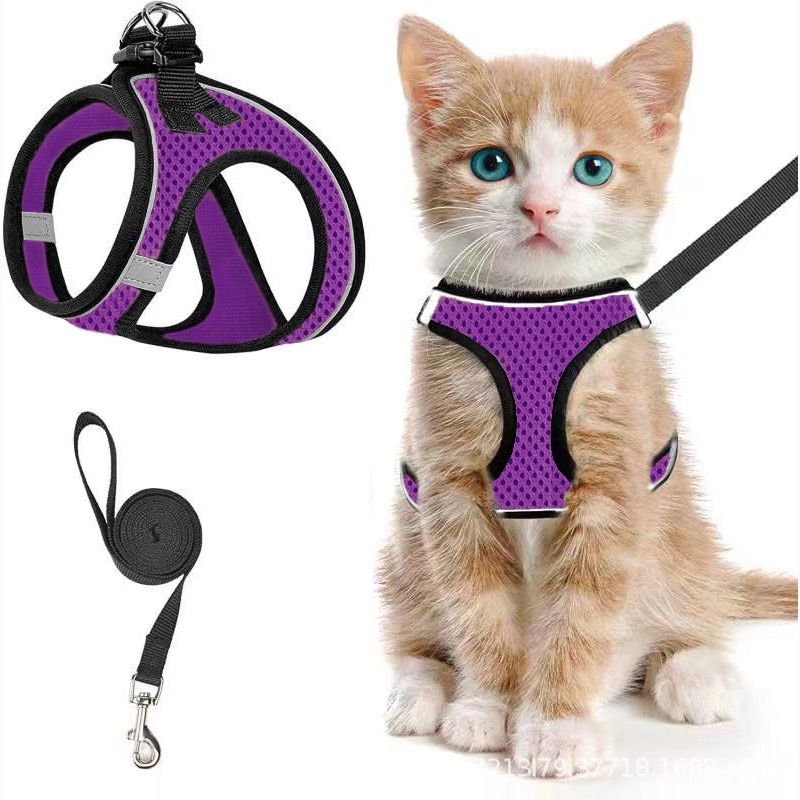Escape-Proof Cat Harness and Leash Set with Reflective Soft Mesh Vest for Safe Outdoor Adventures with Your Feline Friend (S, Red)