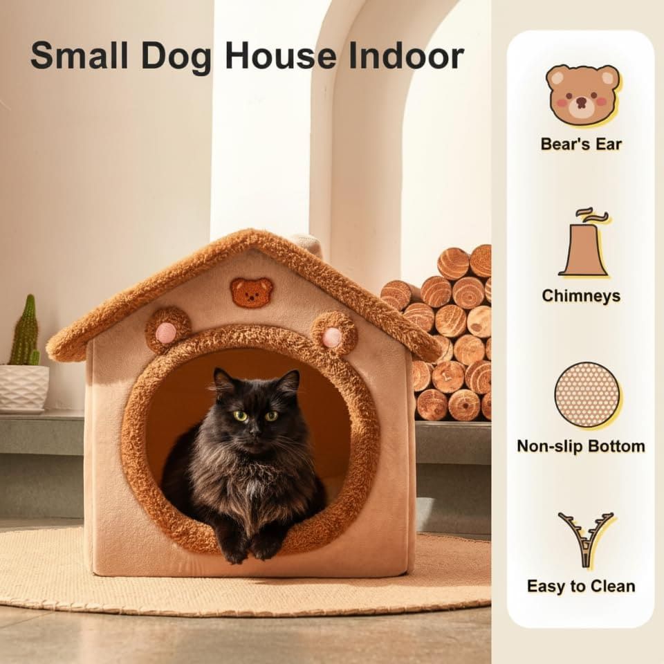 Cozy Pet Cave Bed for Cats and Small Dogs – Soft, Warm, and Washable Faux Fur Nest with Removable Cushion, Perfect Winter Sleeping Hut for Your Furry Friend’s Comfort and Safety (L)