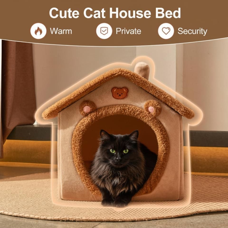 Cozy Pet Cave Bed for Cats and Small Dogs – Soft, Warm, and Washable Faux Fur Nest with Removable Cushion, Perfect Winter Sleeping Hut for Your Furry Friend’s Comfort and Safety (S)