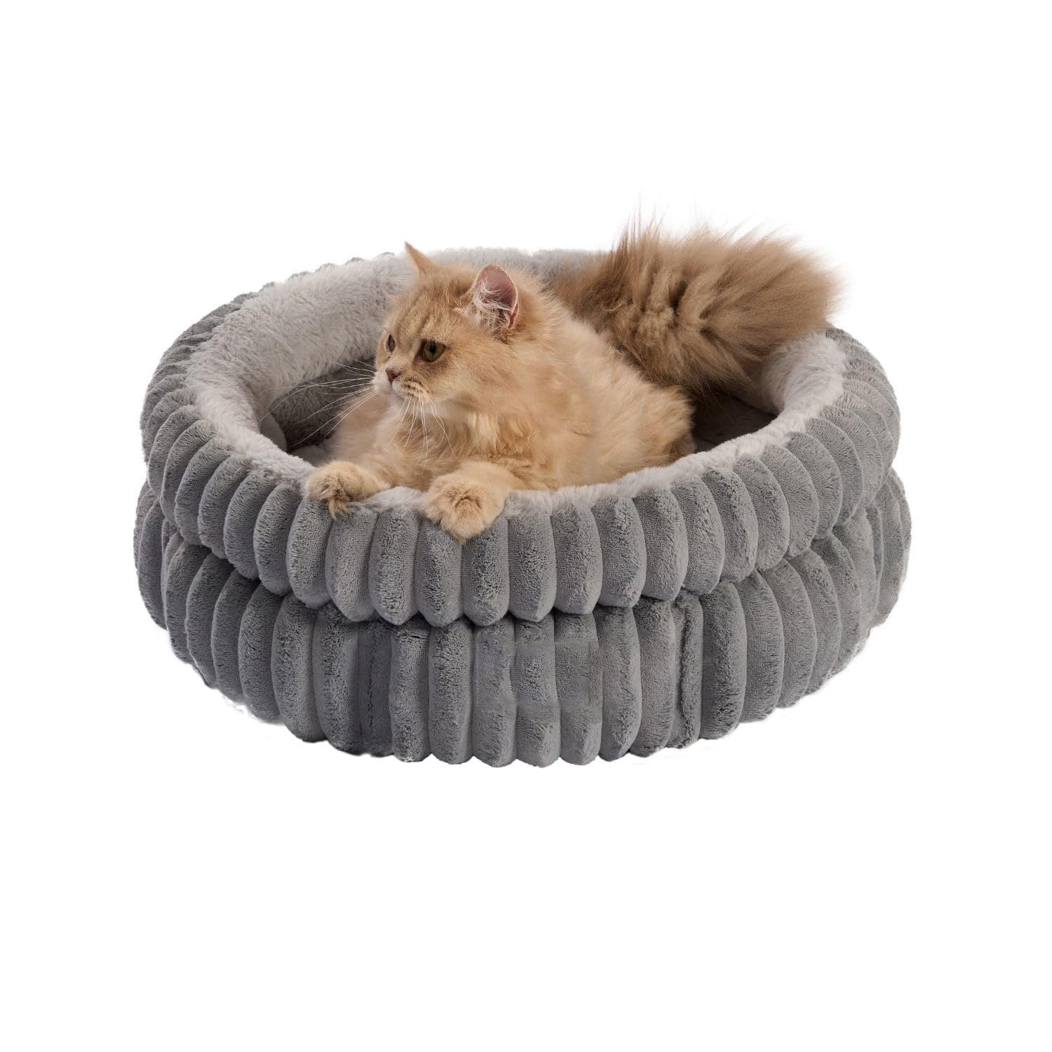 Grey Ultra-Soft Thickened Round - Plush Self-Warming Donut Nest for Cats and Small Dogs