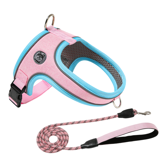 XS Size Pink Waterproof Reflective Saddle-Style Dog Harness & 1.5M Leash Set - Breathable Anti-Choke Escape-Proof Step-In Walking Gear