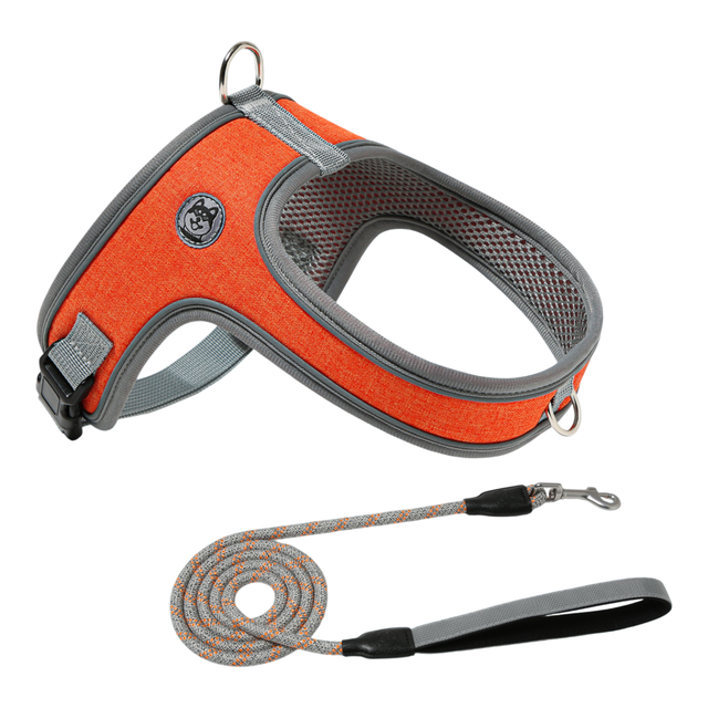 S Size Orange Waterproof Reflective Saddle-Style Dog Harness & 1.5M Leash Set - Breathable Anti-Choke Escape-Proof Step-In Walking Gear