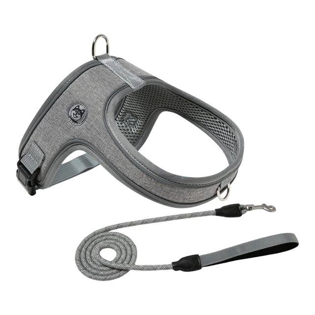 L Size Grey Waterproof Reflective Saddle-Style Dog Harness & 1.5M Leash Set - Breathable Anti-Choke Escape-Proof Step-In Walking Gear
